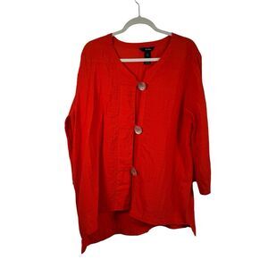Ali Miles Orange Button Front Blouse Boho Lagenlook Lightweight Womens Size XL
